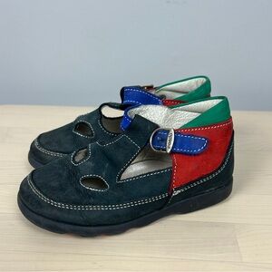 Italian Leather Toddler Shoes Size 8 Unisex Blue Green Red Walking 90s Vintage‎